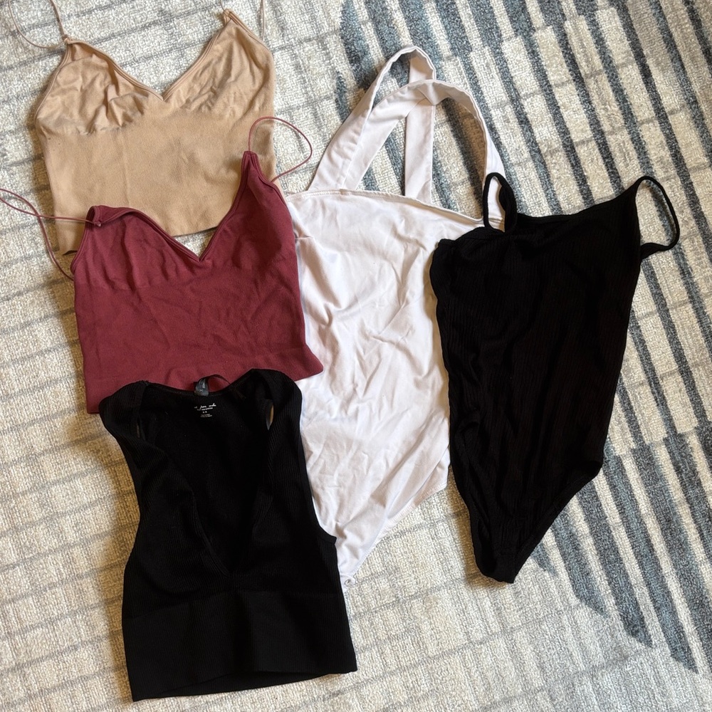 Free People (& Others) Women's Bodysuit Collection - Black, Tan, Burgundy, White